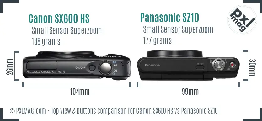 Canon SX600 HS vs Panasonic SZ10 top view buttons comparison