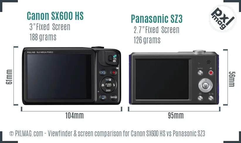 Canon SX600 HS vs Panasonic SZ3 Screen and Viewfinder comparison Canon SX600 HS vs Panasonic SZ3 Screen and Viewfinder comparison