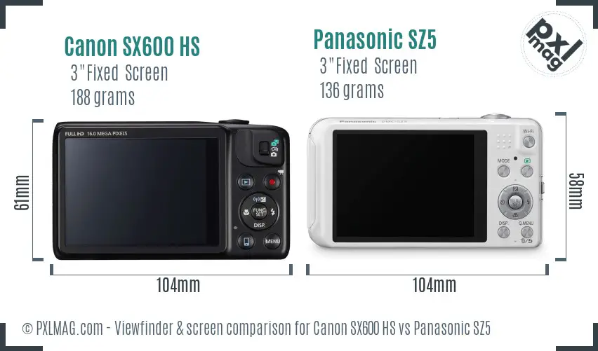 Canon SX600 HS vs Panasonic SZ5 Screen and Viewfinder comparison Canon SX600 HS vs Panasonic SZ5 Screen and Viewfinder comparison