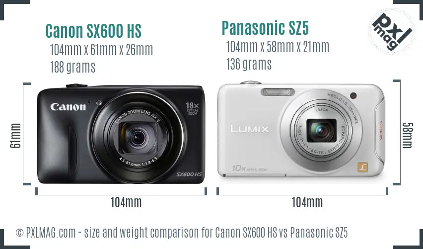 Canon SX600 HS vs Panasonic SZ5 size comparison Canon SX600 HS vs Panasonic SZ5 size comparison