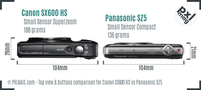 Canon SX600 HS vs Panasonic SZ5 top view buttons comparison Canon SX600 HS vs Panasonic SZ5 top view buttons comparison