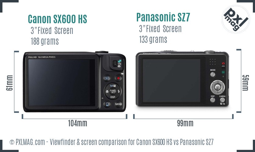 Canon SX600 HS vs Panasonic SZ7 Screen and Viewfinder comparison