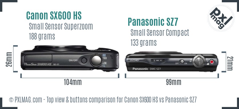 Canon SX600 HS vs Panasonic SZ7 top view buttons comparison