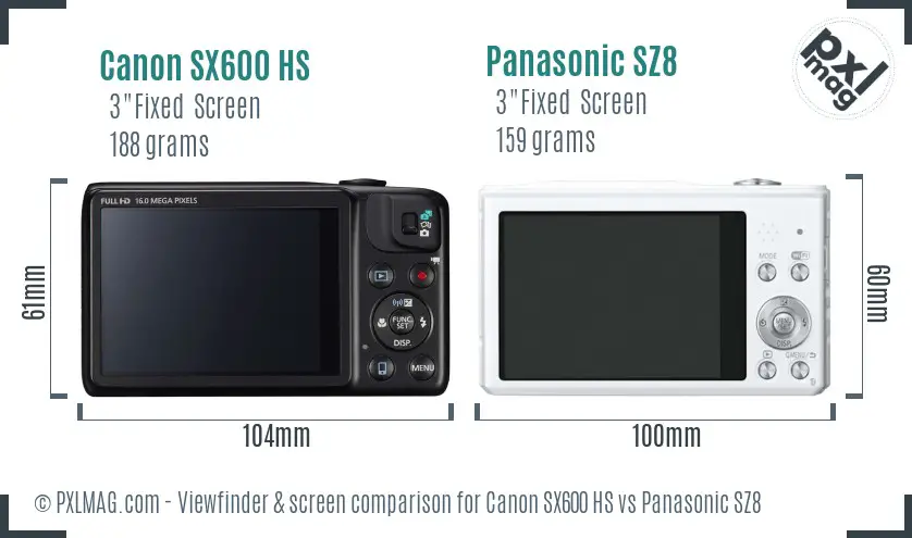 Canon SX600 HS vs Panasonic SZ8 Screen and Viewfinder comparison