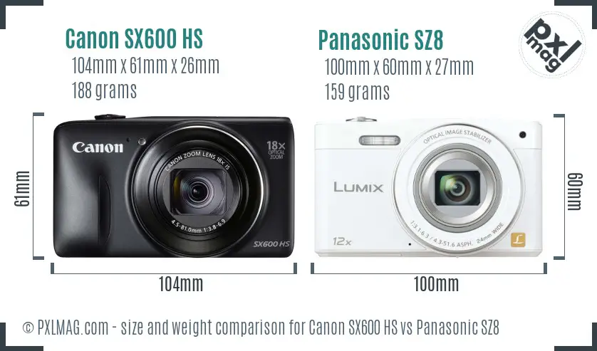 Canon SX600 HS vs Panasonic SZ8 size comparison