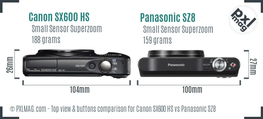 Canon SX600 HS vs Panasonic SZ8 top view buttons comparison