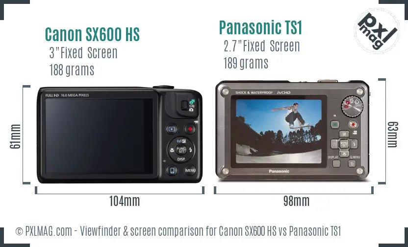 Canon SX600 HS vs Panasonic TS1 Screen and Viewfinder comparison