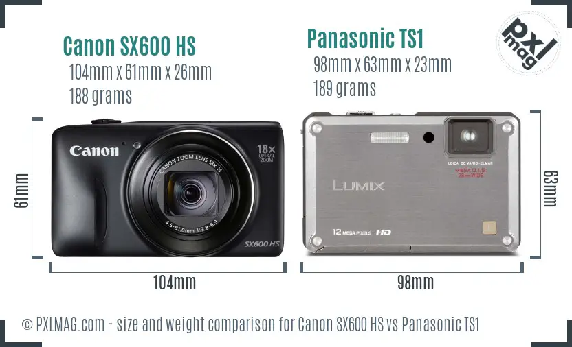 Canon SX600 HS vs Panasonic TS1 size comparison