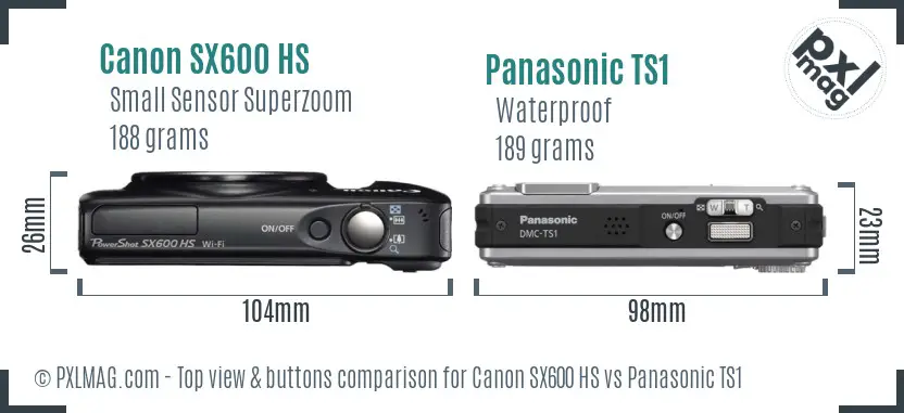Canon SX600 HS vs Panasonic TS1 top view buttons comparison