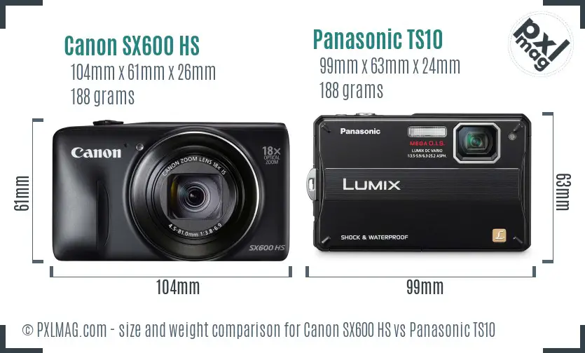Canon SX600 HS vs Panasonic TS10 size comparison