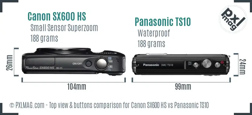 Canon SX600 HS vs Panasonic TS10 top view buttons comparison