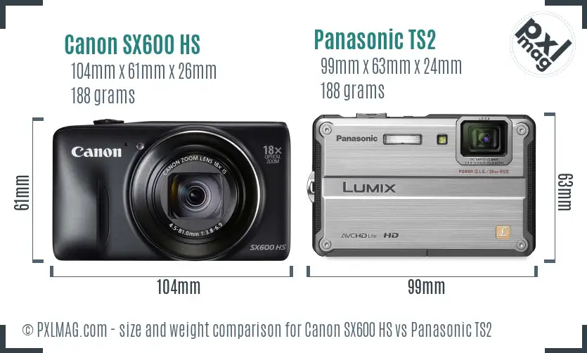 Canon SX600 HS vs Panasonic TS2 size comparison
