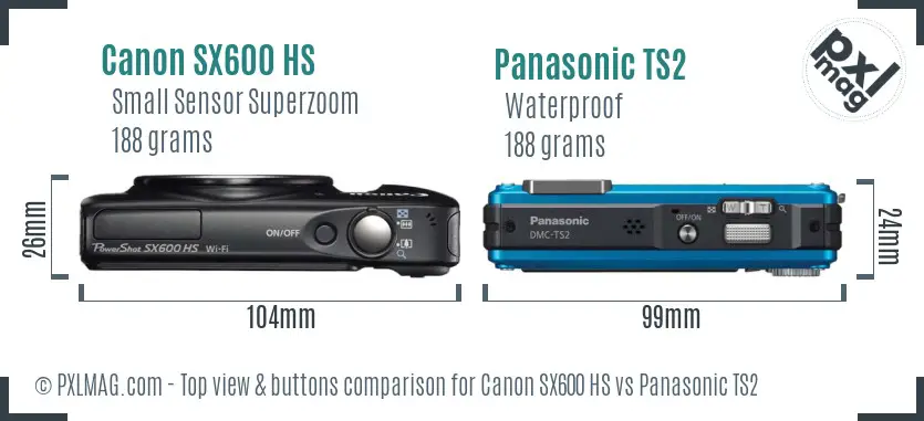 Canon SX600 HS vs Panasonic TS2 top view buttons comparison