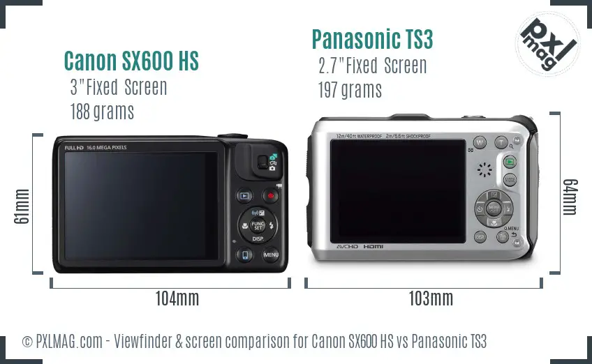 Canon SX600 HS vs Panasonic TS3 Screen and Viewfinder comparison