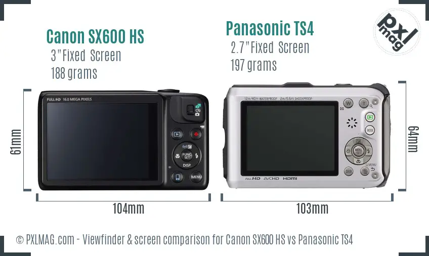 Canon SX600 HS vs Panasonic TS4 Screen and Viewfinder comparison