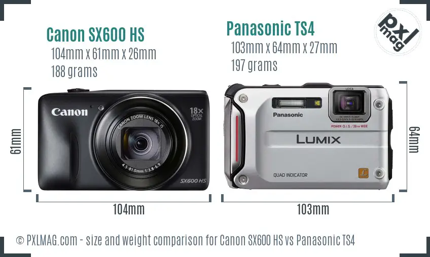 Canon SX600 HS vs Panasonic TS4 size comparison