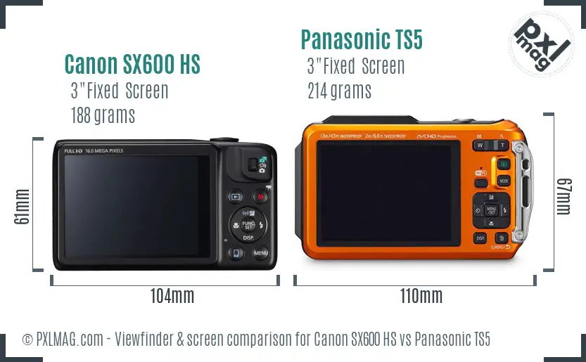 Canon SX600 HS vs Panasonic TS5 Screen and Viewfinder comparison