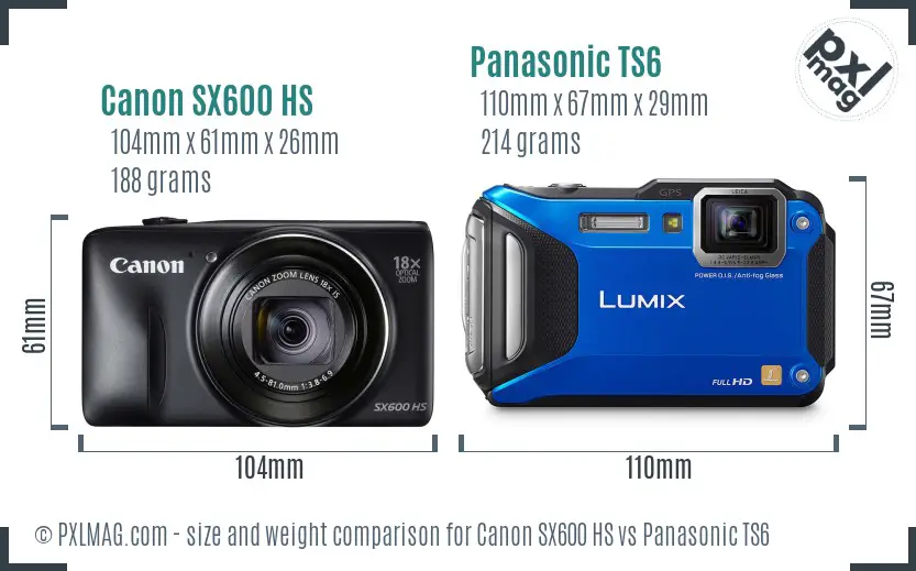 Canon SX600 HS vs Panasonic TS6 size comparison Canon SX600 HS vs Panasonic TS6 size comparison