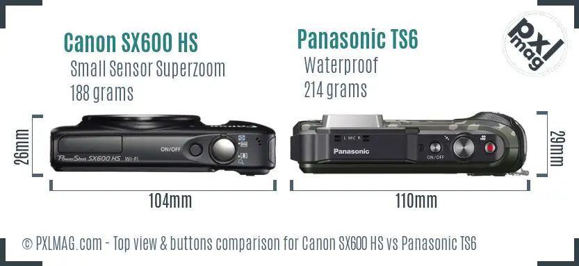 Canon SX600 HS vs Panasonic TS6 top view buttons comparison Canon SX600 HS vs Panasonic TS6 top view buttons comparison