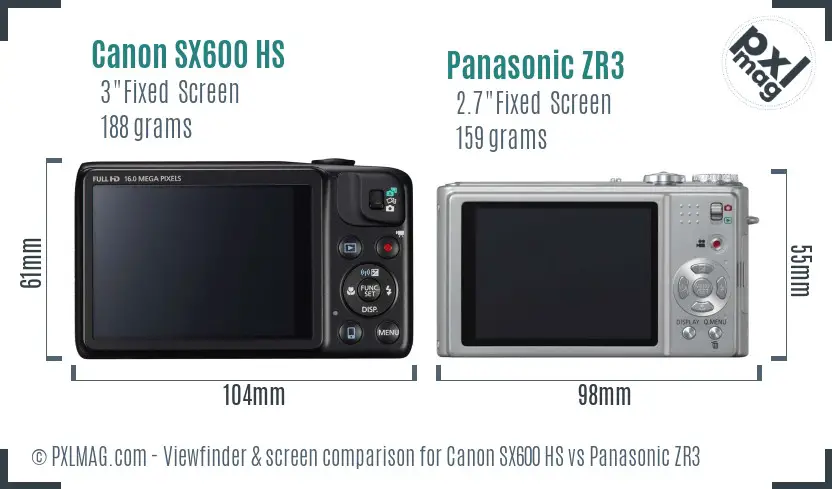 Canon SX600 HS vs Panasonic ZR3 Screen and Viewfinder comparison