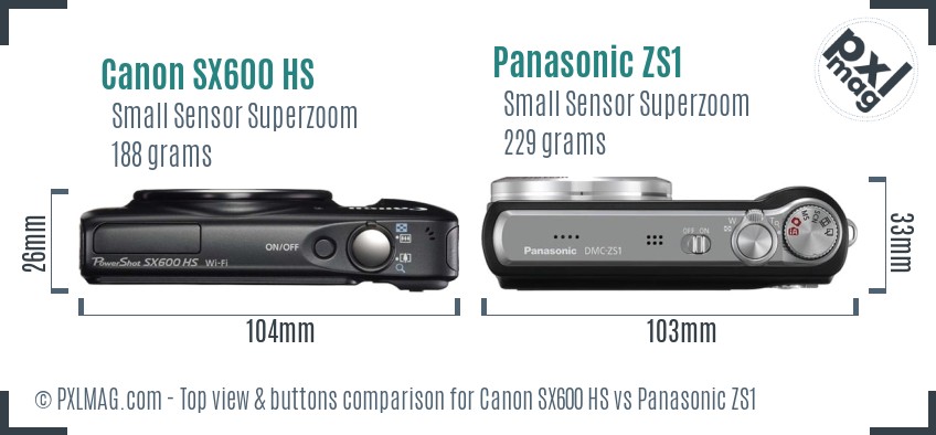Canon SX600 HS vs Panasonic ZS1 top view buttons comparison