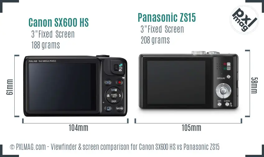 Canon SX600 HS vs Panasonic ZS15 Screen and Viewfinder comparison