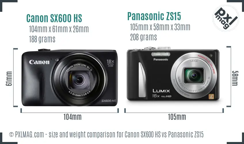 Canon SX600 HS vs Panasonic ZS15 size comparison