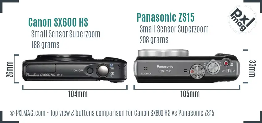 Canon SX600 HS vs Panasonic ZS15 top view buttons comparison