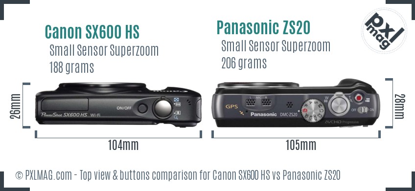Canon SX600 HS vs Panasonic ZS20 top view buttons comparison
