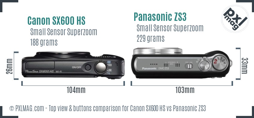 Canon SX600 HS vs Panasonic ZS3 top view buttons comparison