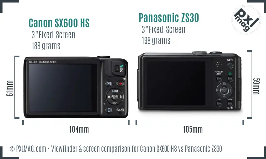 Canon SX600 HS vs Panasonic ZS30 Screen and Viewfinder comparison