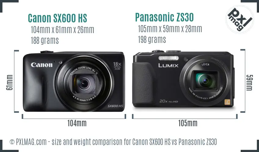 Canon SX600 HS vs Panasonic ZS30 size comparison Canon SX600 HS vs Panasonic ZS30 size comparison
