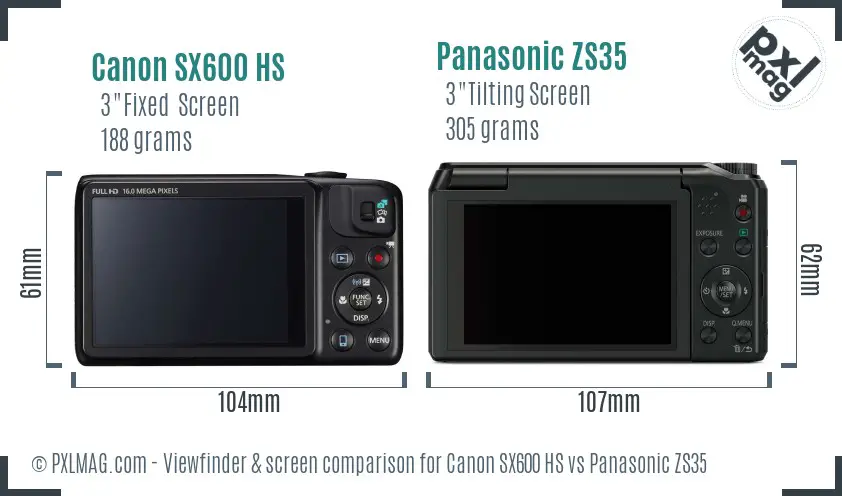 Canon SX600 HS vs Panasonic ZS35 Screen and Viewfinder comparison Canon SX600 HS vs Panasonic ZS35 Screen and Viewfinder comparison
