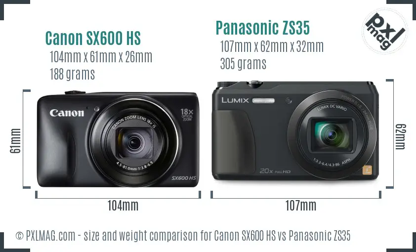 Canon SX600 HS vs Panasonic ZS35 size comparison Canon SX600 HS vs Panasonic ZS35 size comparison