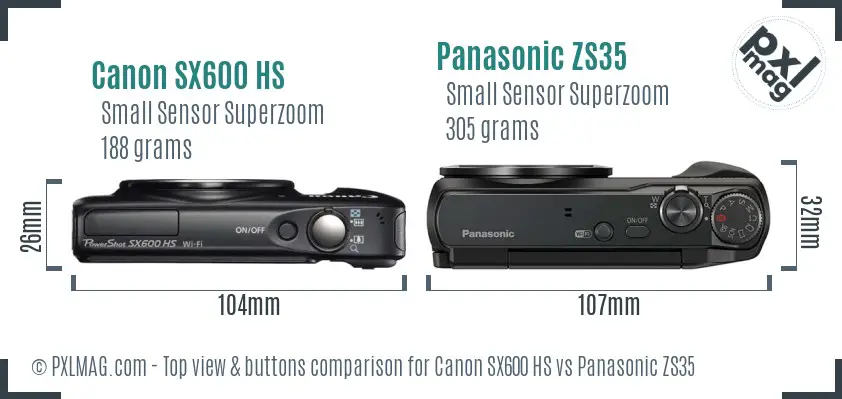 Canon SX600 HS vs Panasonic ZS35 top view buttons comparison Canon SX600 HS vs Panasonic ZS35 top view buttons comparison