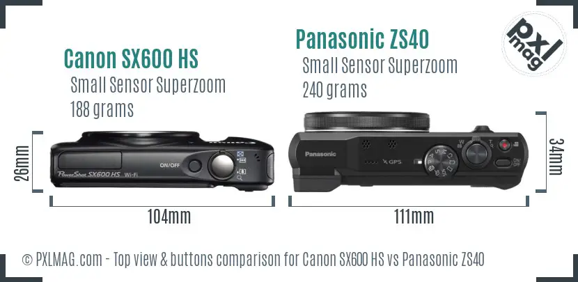 Canon SX600 HS vs Panasonic ZS40 top view buttons comparison