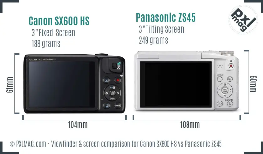 Canon SX600 HS vs Panasonic ZS45 Screen and Viewfinder comparison