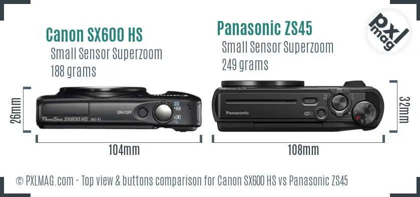 Canon SX600 HS vs Panasonic ZS45 top view buttons comparison