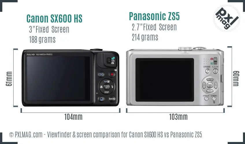 Canon SX600 HS vs Panasonic ZS5 Screen and Viewfinder comparison