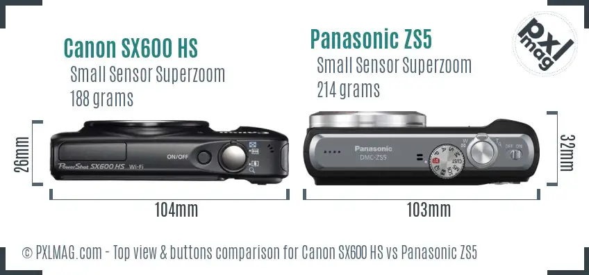 Canon SX600 HS vs Panasonic ZS5 top view buttons comparison