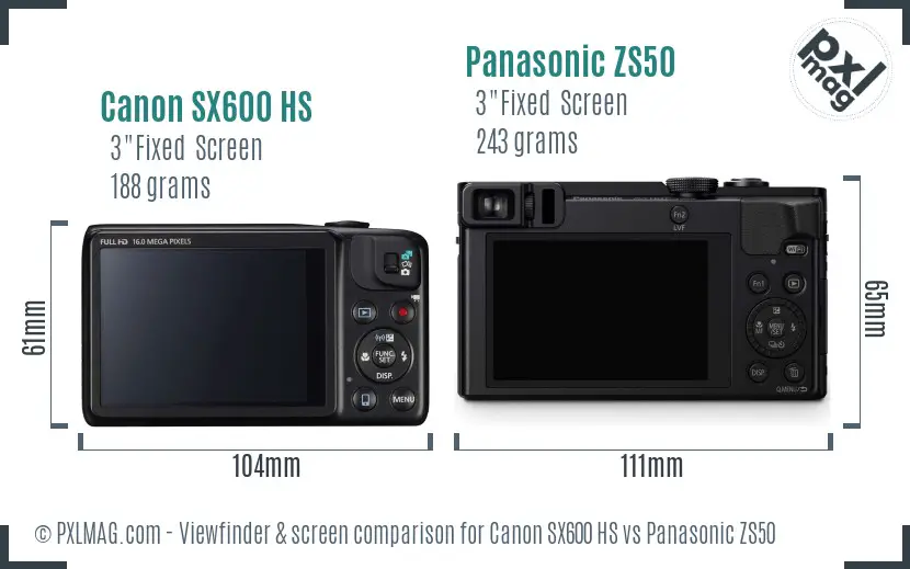 Canon SX600 HS vs Panasonic ZS50 Screen and Viewfinder comparison