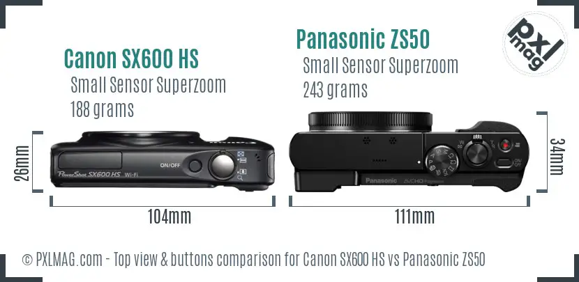Canon SX600 HS vs Panasonic ZS50 top view buttons comparison