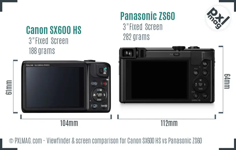 Canon SX600 HS vs Panasonic ZS60 Screen and Viewfinder comparison