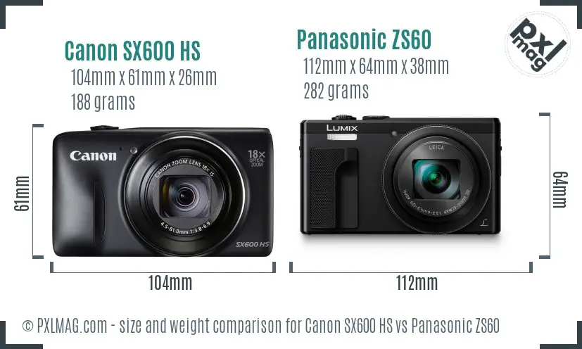 Canon SX600 HS vs Panasonic ZS60 size comparison