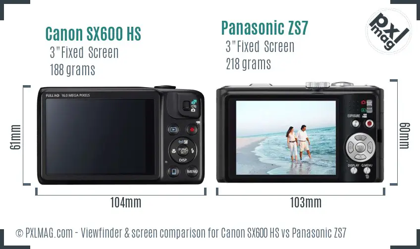 Canon SX600 HS vs Panasonic ZS7 Screen and Viewfinder comparison