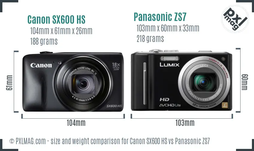 Canon SX600 HS vs Panasonic ZS7 size comparison