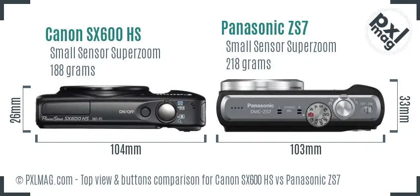 Canon SX600 HS vs Panasonic ZS7 top view buttons comparison