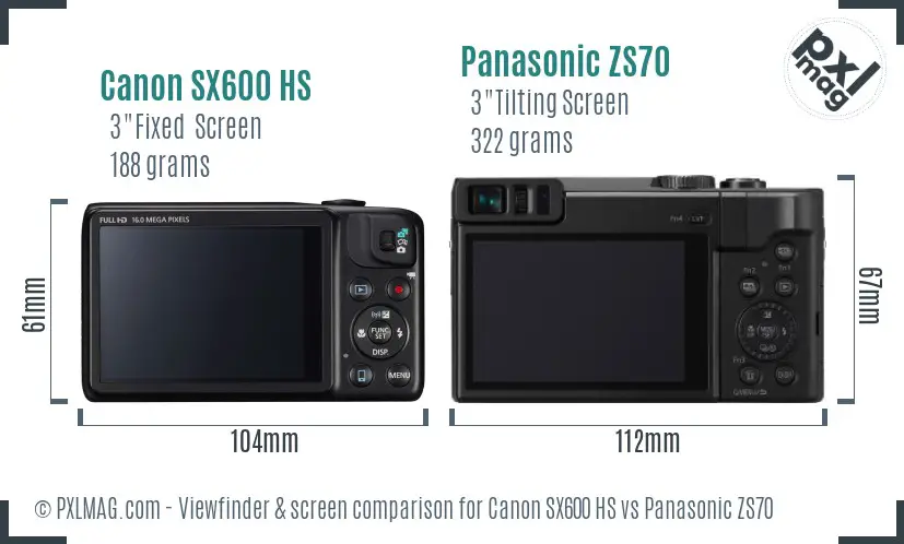 Canon SX600 HS vs Panasonic ZS70 Screen and Viewfinder comparison