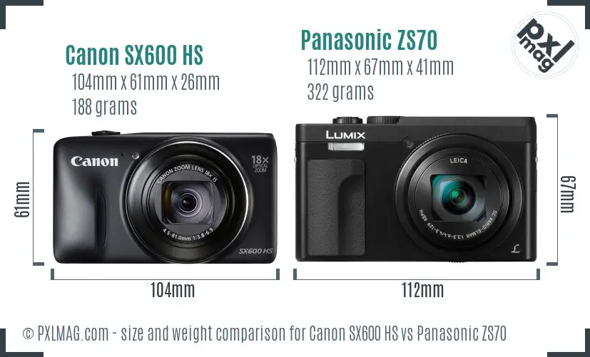 Canon SX600 HS vs Panasonic ZS70 size comparison