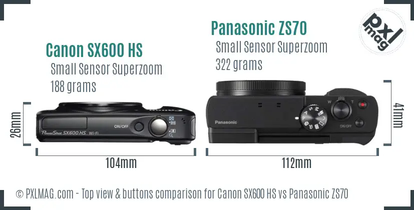 Canon SX600 HS vs Panasonic ZS70 top view buttons comparison